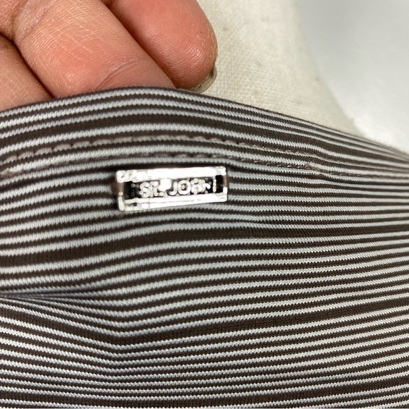 ST JOHN scoop neck striped ruffle sleeve top - Picture 5 of 6